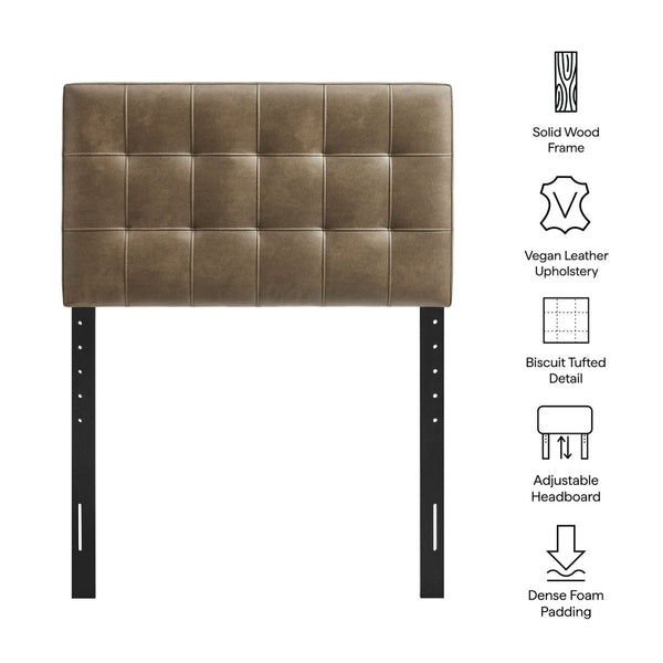 Modway Furniture Lily Modway Biscuit Tufted Vegan Leather Twin Headboard with Adjustable Foam Padding Mushroom MOD-7256-MUS