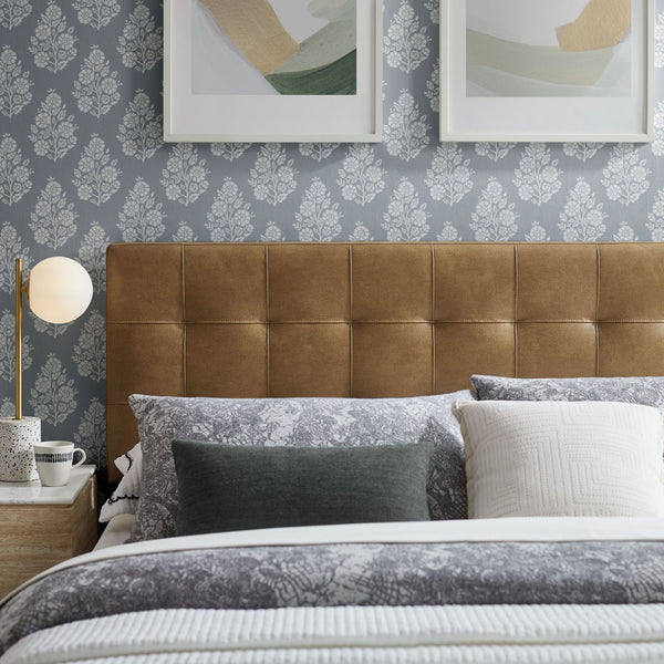 Modway Furniture Lily Modway Biscuit Tufted Vegan Leather Upholstered Headboard for Modern Bedrooms Toast MOD-7257-TST