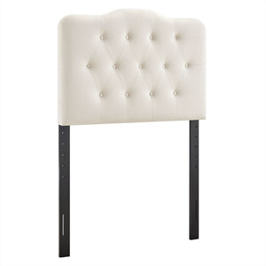 Modway Furniture Annabel Modway Button Tufted Velvet Twin Headboard with Curved Rail for Elegant Bedrooms Alabaster MOD-7264-ALA