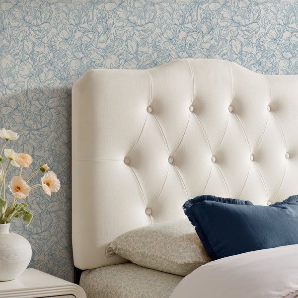 Modway Furniture Annabel Modway Button Tufted Velvet Twin Headboard with Curved Rail for Elegant Bedrooms Alabaster MOD-7264-ALA