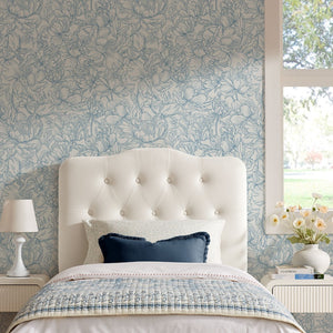 Modway Furniture Annabel Modway Button Tufted Velvet Twin Headboard with Curved Rail for Elegant Bedrooms Alabaster MOD-7264-ALA