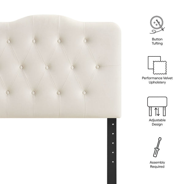 Modway Furniture Annabel Modway Button Tufted Velvet Twin Headboard with Curved Rail for Elegant Bedrooms Alabaster MOD-7264-ALA