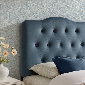 Modway Furniture Annabel Modway Button Tufted Velvet Twin Headboard with Curved Rail for Elegant Bedrooms Cadet Blue MOD-7264-CAB