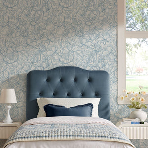 Modway Furniture Annabel Modway Button Tufted Velvet Twin Headboard with Curved Rail for Elegant Bedrooms Cadet Blue MOD-7264-CAB