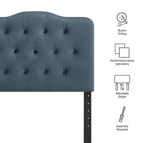 Modway Furniture Annabel Modway Button Tufted Velvet Twin Headboard with Curved Rail for Elegant Bedrooms Cadet Blue MOD-7264-CAB