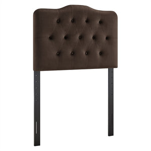 Modway Furniture Annabel Modway Button Tufted Velvet Twin Headboard with Curved Rail for Elegant Bedrooms Chocolate Brown MOD-7264-CHB