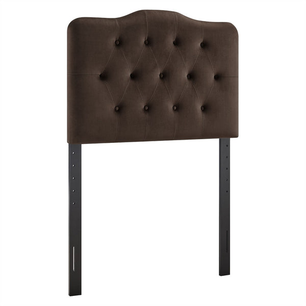 Modway Furniture Annabel Modway Button Tufted Velvet Twin Headboard with Curved Rail for Elegant Bedrooms Chocolate Brown MOD-7264-CHB
