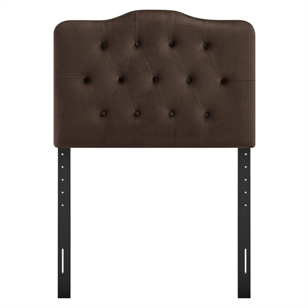 Modway Furniture Annabel Modway Button Tufted Velvet Twin Headboard with Curved Rail for Elegant Bedrooms Chocolate Brown MOD-7264-CHB