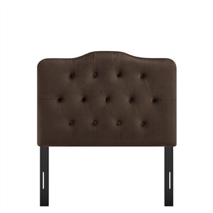 Modway Furniture Annabel Modway Button Tufted Velvet Twin Headboard with Curved Rail for Elegant Bedrooms Chocolate Brown MOD-7264-CHB