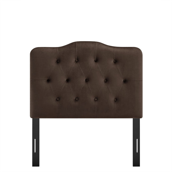 Modway Furniture Annabel Modway Button Tufted Velvet Twin Headboard with Curved Rail for Elegant Bedrooms Chocolate Brown MOD-7264-CHB