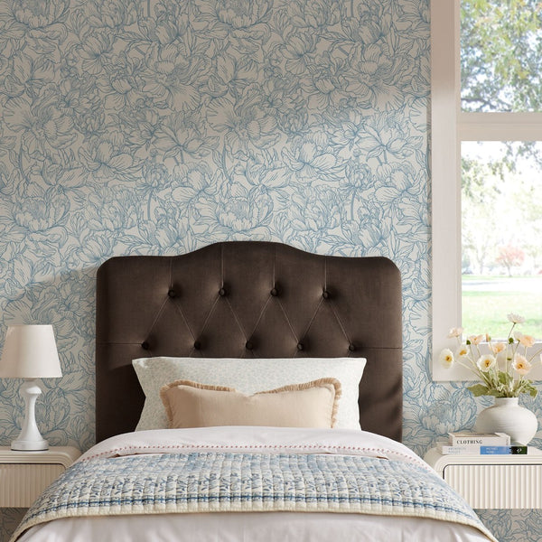 Modway Furniture Annabel Modway Button Tufted Velvet Twin Headboard with Curved Rail for Elegant Bedrooms Chocolate Brown MOD-7264-CHB