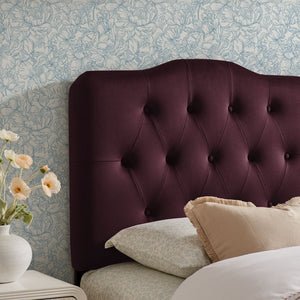 Modway Furniture Annabel Modway Button Tufted Velvet Twin Headboard with Curved Rail for Elegant Bedrooms Mulberry MOD-7264-MUL