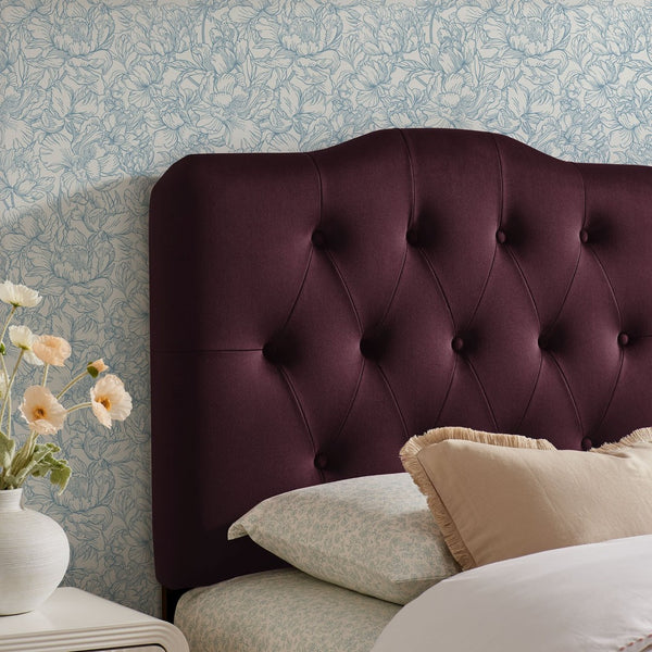 Modway Furniture Annabel Modway Button Tufted Velvet Twin Headboard with Curved Rail for Elegant Bedrooms Mulberry MOD-7264-MUL