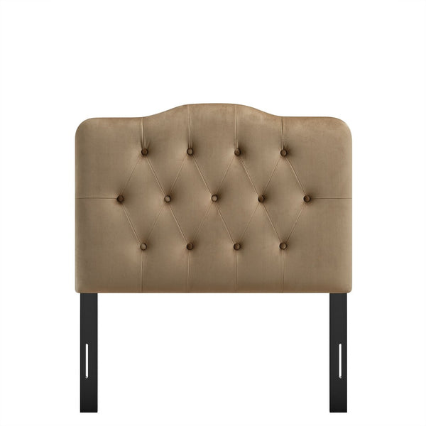 Modway Furniture Annabel Modway Button Tufted Velvet Twin Headboard with Curved Rail for Elegant Bedrooms Taupe MOD-7264-TAU