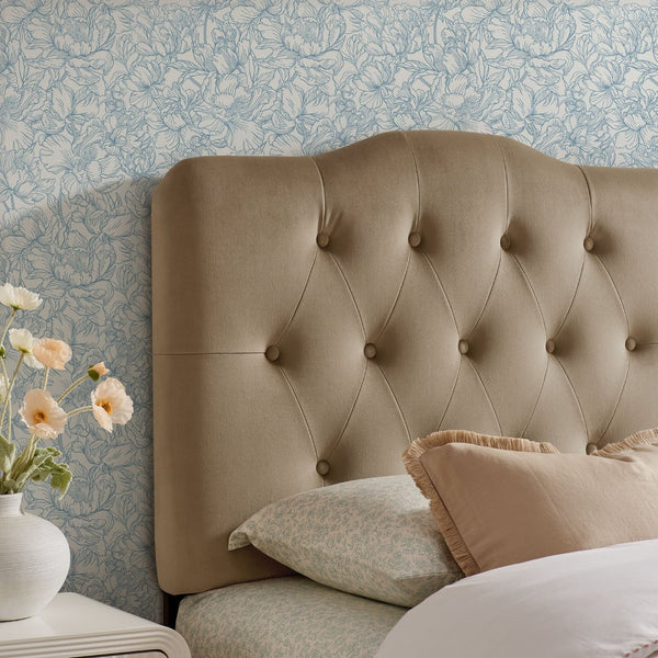 Modway Furniture Annabel Modway Button Tufted Velvet Twin Headboard with Curved Rail for Elegant Bedrooms Taupe MOD-7264-TAU