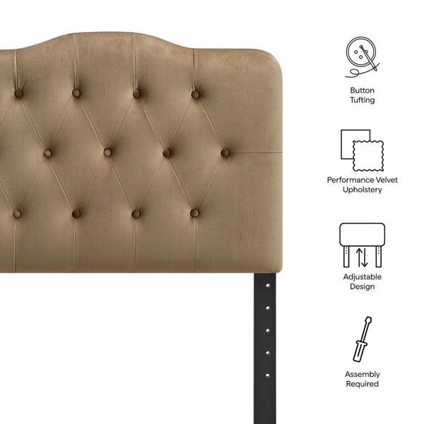 Modway Furniture Annabel Modway Button Tufted Velvet Twin Headboard with Curved Rail for Elegant Bedrooms Taupe MOD-7264-TAU