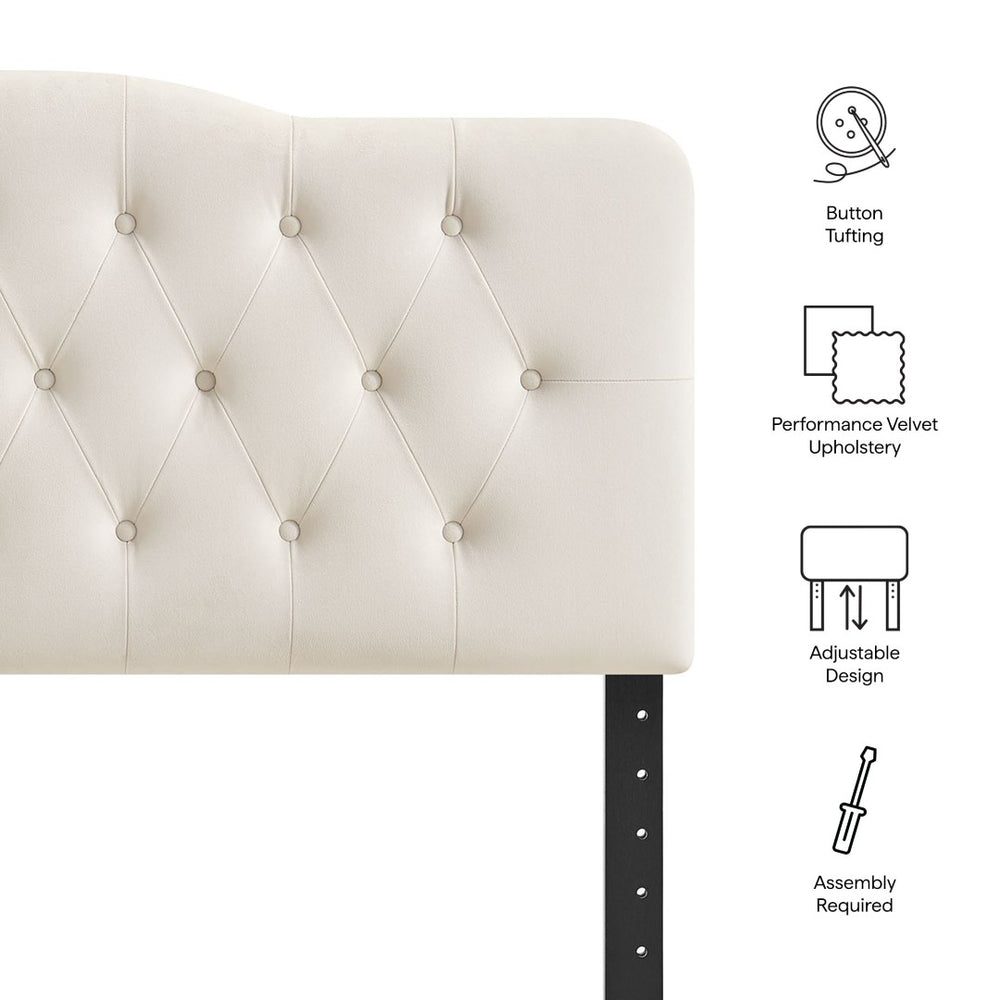 Modway Furniture Annabel Tufted Velvet Upholstered Headboard Curved Full Size Foam Padded Bedroom Accent Alabaster MOD-7267-ALA