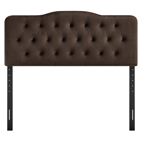 Modway Furniture Annabel Tufted Velvet Upholstered Headboard Curved Full Size Foam Padded Bedroom Accent Chocolate Brown MOD-7267-CHB