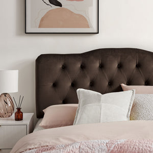 Modway Furniture Annabel Tufted Velvet Upholstered Headboard Curved Full Size Foam Padded Bedroom Accent Chocolate Brown MOD-7267-CHB