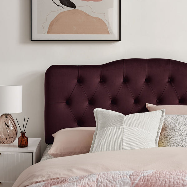 Modway Furniture Annabel Tufted Velvet Upholstered Headboard Curved Full Size Foam Padded Bedroom Accent Mulberry MOD-7267-MUL