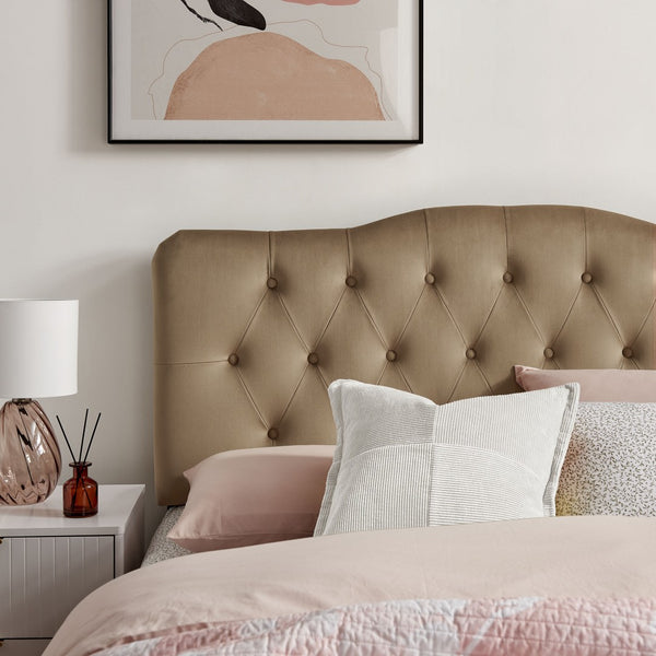 Modway Furniture Annabel Tufted Velvet Upholstered Headboard Curved Full Size Foam Padded Bedroom Accent Taupe MOD-7267-TAU