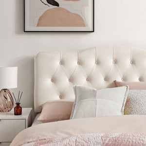 Modway Furniture Annabel Queen Headboard Velvet Tufted Diamond Curved Upholstered Bedroom Accent Alabaster MOD-7270-ALA