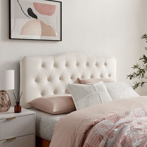 Modway Furniture Annabel Queen Headboard Velvet Tufted Diamond Curved Upholstered Bedroom Accent Alabaster MOD-7270-ALA