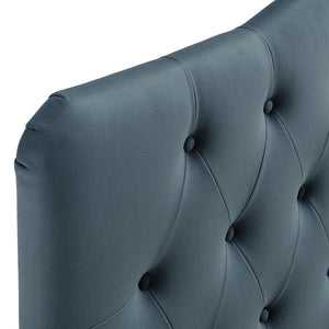 Modway Furniture Annabel Queen Headboard Velvet Tufted Diamond Curved Upholstered Bedroom Accent Cadet Blue MOD-7270-CAB