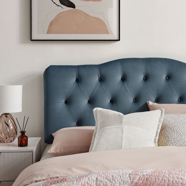 Modway Furniture Annabel Queen Headboard Velvet Tufted Diamond Curved Upholstered Bedroom Accent Cadet Blue MOD-7270-CAB