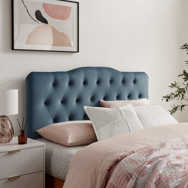 Modway Furniture Annabel Queen Headboard Velvet Tufted Diamond Curved Upholstered Bedroom Accent Cadet Blue MOD-7270-CAB