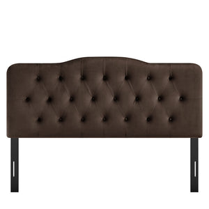 Modway Furniture Annabel Queen Headboard Velvet Tufted Diamond Curved Upholstered Bedroom Accent Chocolate Brown MOD-7270-CHB