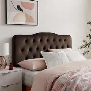 Modway Furniture Annabel Queen Headboard Velvet Tufted Diamond Curved Upholstered Bedroom Accent Chocolate Brown MOD-7270-CHB