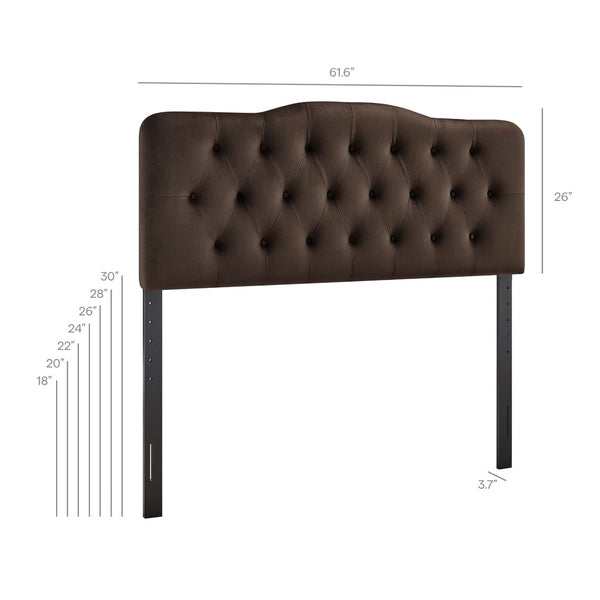 Modway Furniture Annabel Queen Headboard Velvet Tufted Diamond Curved Upholstered Bedroom Accent Chocolate Brown MOD-7270-CHB