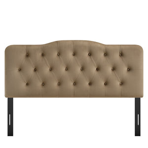 Modway Furniture Annabel Queen Headboard Velvet Tufted Diamond Curved Upholstered Bedroom Accent Taupe MOD-7270-TAU