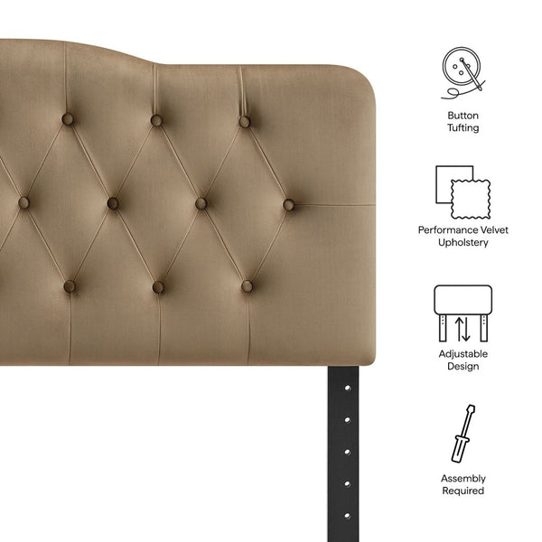 Modway Furniture Annabel Queen Headboard Velvet Tufted Diamond Curved Upholstered Bedroom Accent Taupe MOD-7270-TAU