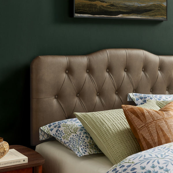 Modway Furniture Annabel Modway Queen Headboard Tufted Faux Leather Curved Frame Bedroom Elegance Mushroom MOD-7272-MUS