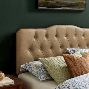 Modway Furniture Annabel Modway Queen Headboard Tufted Faux Leather Curved Frame Bedroom Elegance Toast MOD-7272-TST