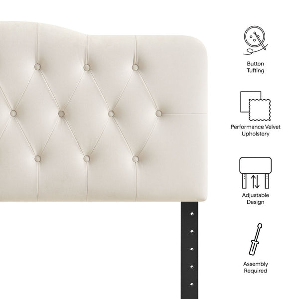 Modway Furniture Annabel King Headboard Velvet Tufted Curved Upholstered Bedroom Accent by Modway Alabaster MOD-7273-ALA
