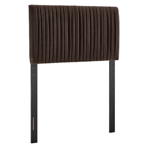 Modway Furniture Eloise Performance Velvet Twin Headboard with Art Deco Ruching for Glam Bedroom Decor Chocolate Brown MOD-7276-CHB