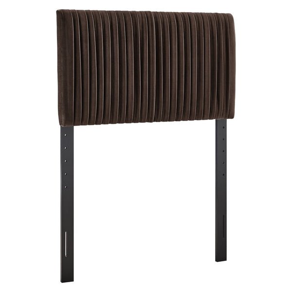 Modway Furniture Eloise Performance Velvet Twin Headboard with Art Deco Ruching for Glam Bedroom Decor Chocolate Brown MOD-7276-CHB