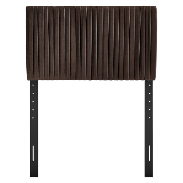 Modway Furniture Eloise Performance Velvet Twin Headboard with Art Deco Ruching for Glam Bedroom Decor Chocolate Brown MOD-7276-CHB
