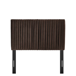 Modway Furniture Eloise Performance Velvet Twin Headboard with Art Deco Ruching for Glam Bedroom Decor Chocolate Brown MOD-7276-CHB
