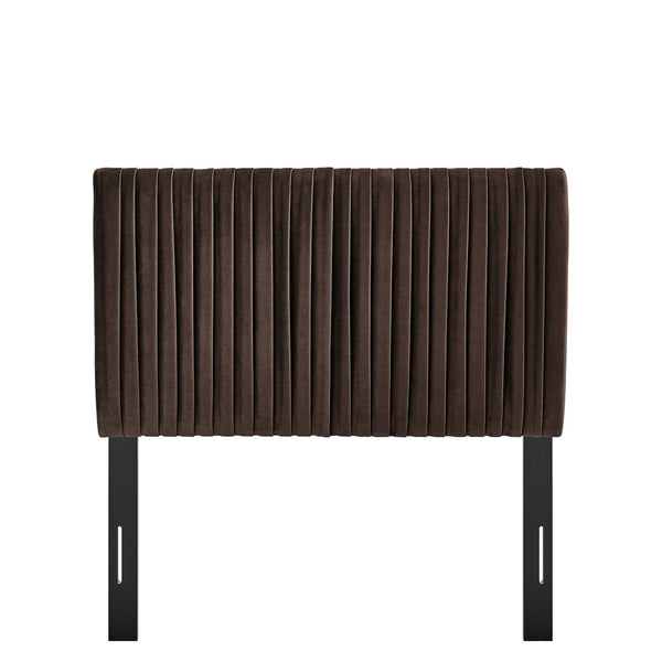 Modway Furniture Eloise Performance Velvet Twin Headboard with Art Deco Ruching for Glam Bedroom Decor Chocolate Brown MOD-7276-CHB