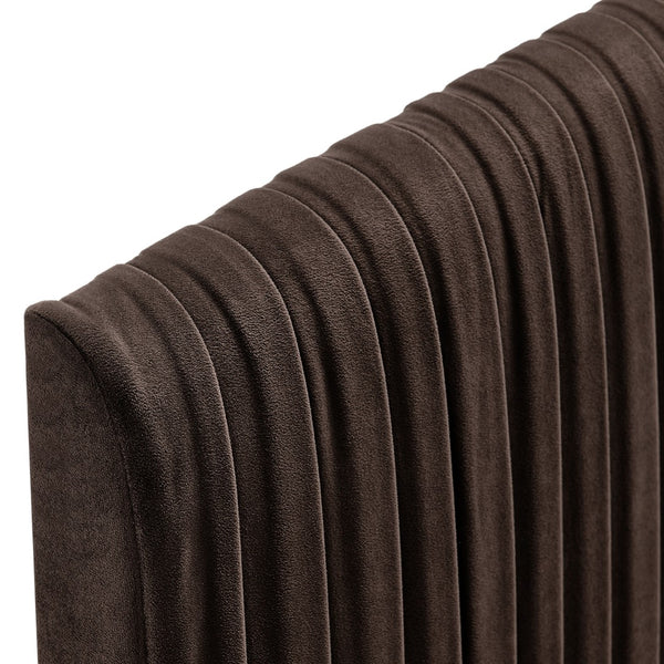 Modway Furniture Eloise Performance Velvet Twin Headboard with Art Deco Ruching for Glam Bedroom Decor Chocolate Brown MOD-7276-CHB