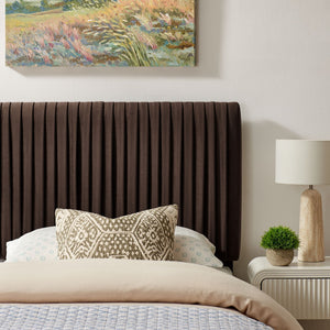 Modway Furniture Eloise Performance Velvet Twin Headboard with Art Deco Ruching for Glam Bedroom Decor Chocolate Brown MOD-7276-CHB