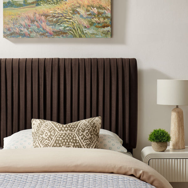 Modway Furniture Eloise Performance Velvet Twin Headboard with Art Deco Ruching for Glam Bedroom Decor Chocolate Brown MOD-7276-CHB