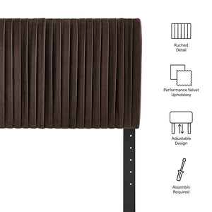 Modway Furniture Eloise Performance Velvet Twin Headboard with Art Deco Ruching for Glam Bedroom Decor Chocolate Brown MOD-7276-CHB