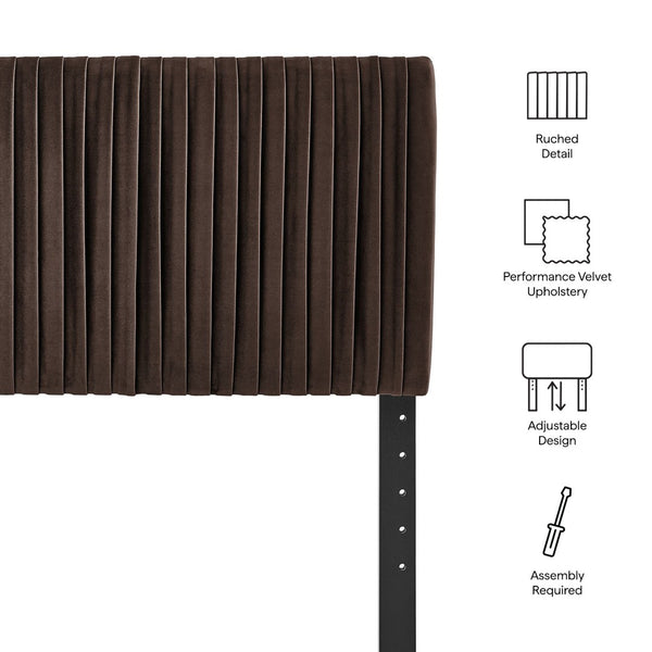 Modway Furniture Eloise Performance Velvet Twin Headboard with Art Deco Ruching for Glam Bedroom Decor Chocolate Brown MOD-7276-CHB