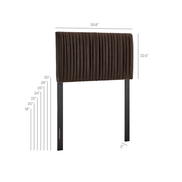 Modway Furniture Eloise Performance Velvet Twin Headboard with Art Deco Ruching for Glam Bedroom Decor Chocolate Brown MOD-7276-CHB