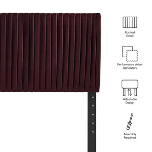 Modway Furniture Eloise Performance Velvet Twin Headboard with Art Deco Ruching for Glam Bedroom Decor Mulberry MOD-7276-MUL